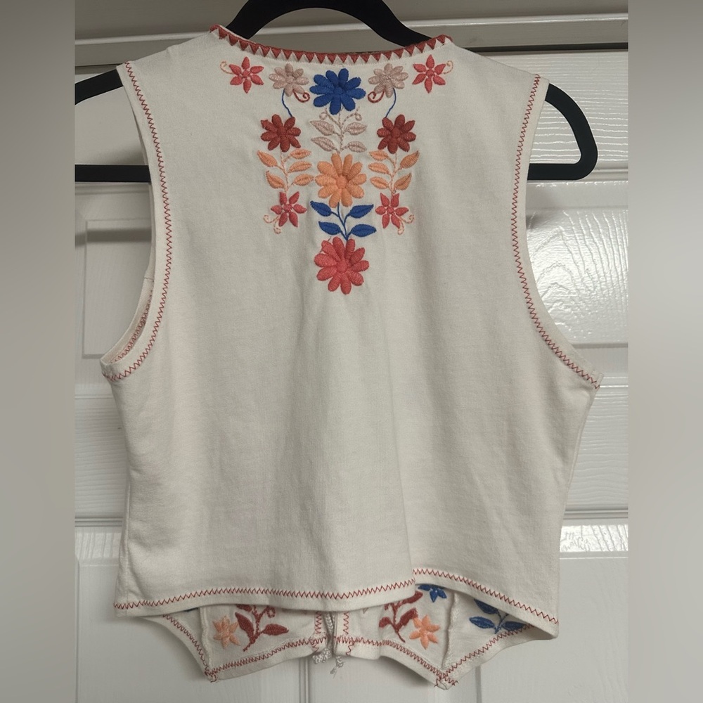 Free People Floral Embroidered Vest - Cream, Red, Blue, Orange - Picture 2 of 6